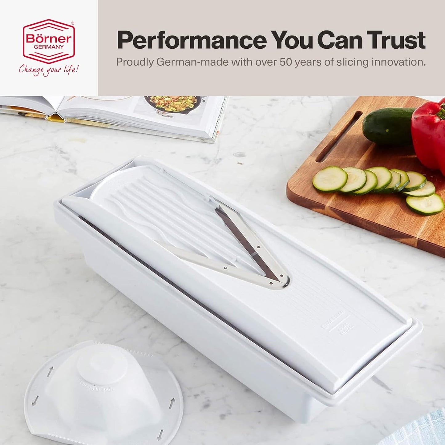 V-Prep™ Mandoline Slicer – Versatile Kitchen Slicer for Julienne, Shred, Cube & Slice – Includes Multi-Function Bowl & Safety Holder – Essential Kitchen Gadget – White