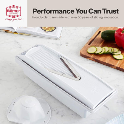 V-Prep™ Mandoline Slicer – Versatile Kitchen Slicer for Julienne, Shred, Cube & Slice – Includes Multi-Function Bowl & Safety Holder – Essential Kitchen Gadget – White