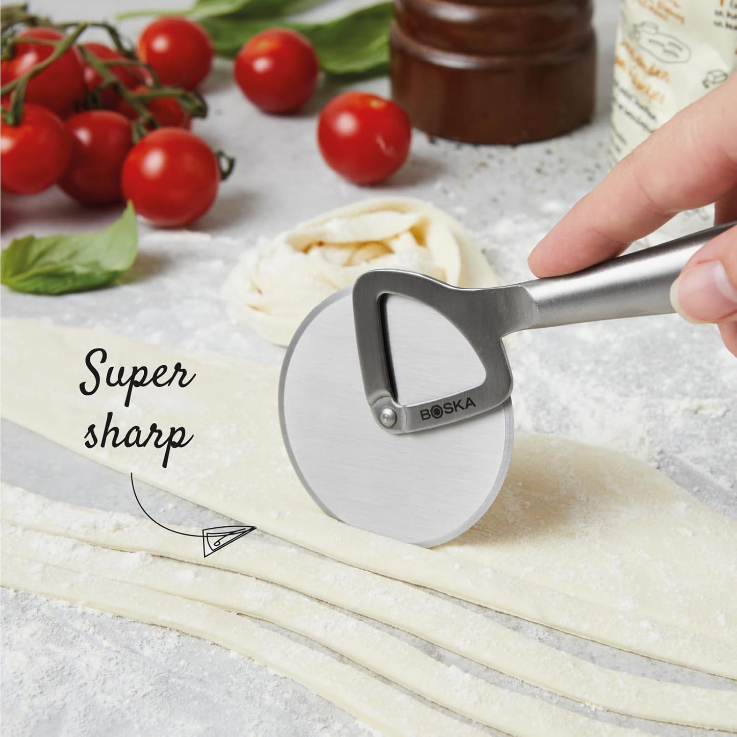 Stainless Steel Pizza Cutter - Copenhagen Multifunctional Pizza Wheel Cutter - Handheld Food Slicer - Silver Non-Stick Adjustable Roller - Dishwasher Safe - for Kitchen Cooking