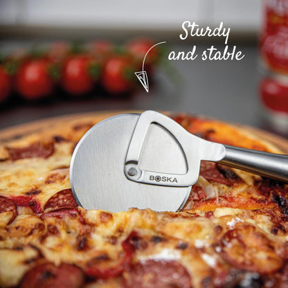 Stainless Steel Pizza Cutter - Copenhagen Multifunctional Pizza Wheel Cutter - Handheld Food Slicer - Silver Non-Stick Adjustable Roller - Dishwasher Safe - for Kitchen Cooking