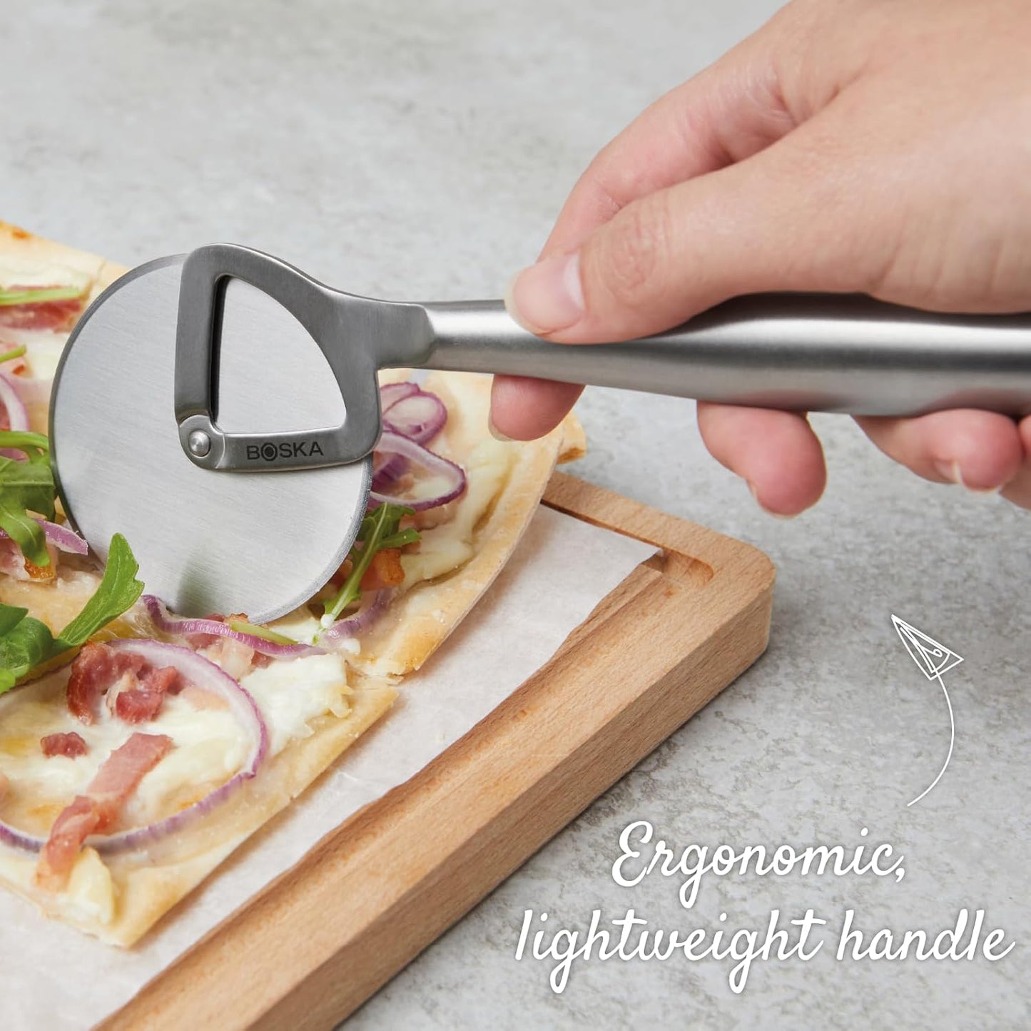 Stainless Steel Pizza Cutter - Copenhagen Multifunctional Pizza Wheel Cutter - Handheld Food Slicer - Silver Non-Stick Adjustable Roller - Dishwasher Safe - for Kitchen Cooking