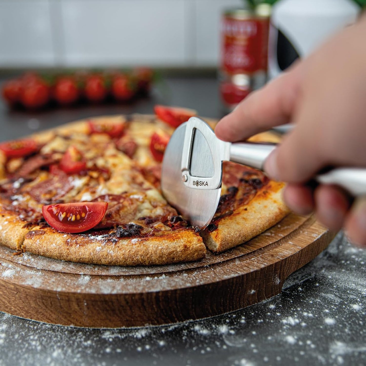 Stainless Steel Pizza Cutter - Copenhagen Multifunctional Pizza Wheel Cutter - Handheld Food Slicer - Silver Non-Stick Adjustable Roller - Dishwasher Safe - for Kitchen Cooking