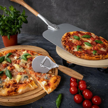 Stainless Steel Pizza Cutter - Copenhagen Multifunctional Pizza Wheel Cutter - Handheld Food Slicer - Silver Non-Stick Adjustable Roller - Dishwasher Safe - for Kitchen Cooking