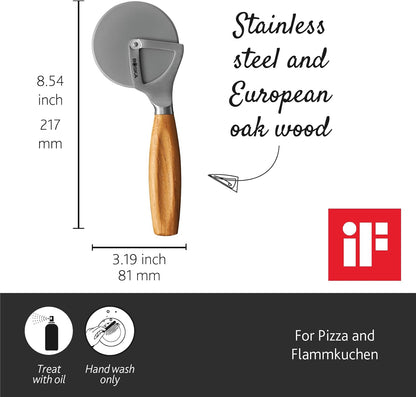 Stainless Steel Pizza Cutter - Copenhagen Multifunctional Pizza Wheel Cutter - Handheld Food Slicer - Silver Non-Stick Adjustable Roller - Dishwasher Safe - for Kitchen Cooking