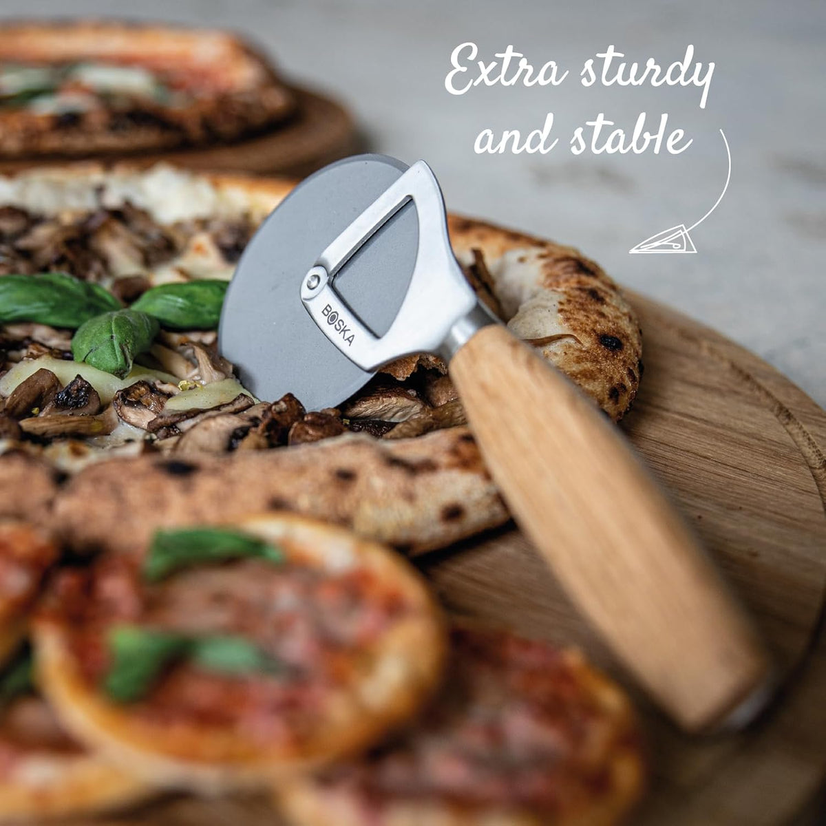 Stainless Steel Pizza Cutter - Copenhagen Multifunctional Pizza Wheel Cutter - Handheld Food Slicer - Silver Non-Stick Adjustable Roller - Dishwasher Safe - for Kitchen Cooking