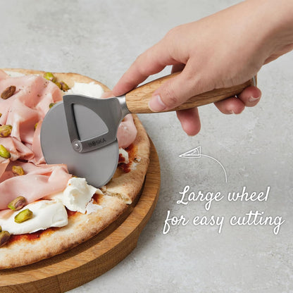 Stainless Steel Pizza Cutter - Copenhagen Multifunctional Pizza Wheel Cutter - Handheld Food Slicer - Silver Non-Stick Adjustable Roller - Dishwasher Safe - for Kitchen Cooking