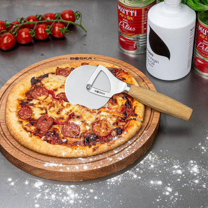 Stainless Steel Pizza Cutter - Copenhagen Multifunctional Pizza Wheel Cutter - Handheld Food Slicer - Silver Non-Stick Adjustable Roller - Dishwasher Safe - for Kitchen Cooking