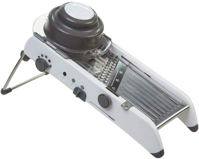 Professional Mandoline - Versatile Slicer with Adjustable Straight, Waffle, and Julienne Blades, Extra-Wide Stainless Steel Deck, Safety Hand Guard, Non-Skid Feet, and Space-Saving Design