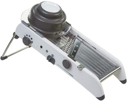Professional Mandoline - Versatile Slicer with Adjustable Straight, Waffle, and Julienne Blades, Extra-Wide Stainless Steel Deck, Safety Hand Guard, Non-Skid Feet, and Space-Saving Design