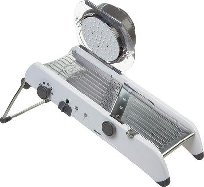 Professional Mandoline - Versatile Slicer with Adjustable Straight, Waffle, and Julienne Blades, Extra-Wide Stainless Steel Deck, Safety Hand Guard, Non-Skid Feet, and Space-Saving Design