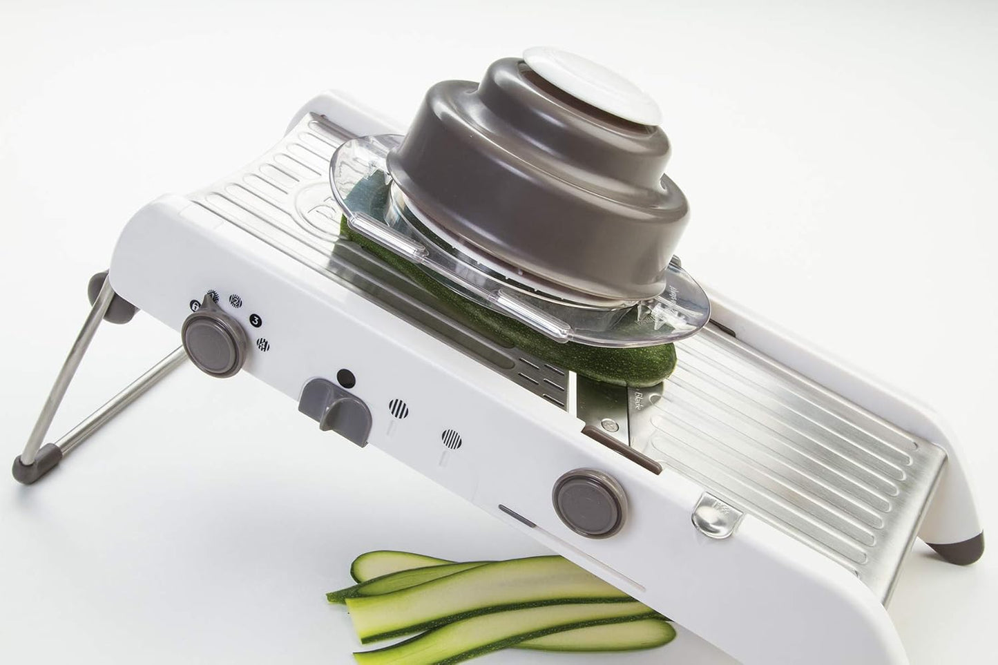 Professional Mandoline - Versatile Slicer with Adjustable Straight, Waffle, and Julienne Blades, Extra-Wide Stainless Steel Deck, Safety Hand Guard, Non-Skid Feet, and Space-Saving Design
