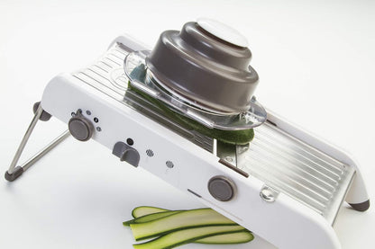 Professional Mandoline - Versatile Slicer with Adjustable Straight, Waffle, and Julienne Blades, Extra-Wide Stainless Steel Deck, Safety Hand Guard, Non-Skid Feet, and Space-Saving Design