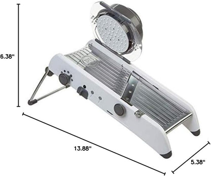 Professional Mandoline - Versatile Slicer with Adjustable Straight, Waffle, and Julienne Blades, Extra-Wide Stainless Steel Deck, Safety Hand Guard, Non-Skid Feet, and Space-Saving Design
