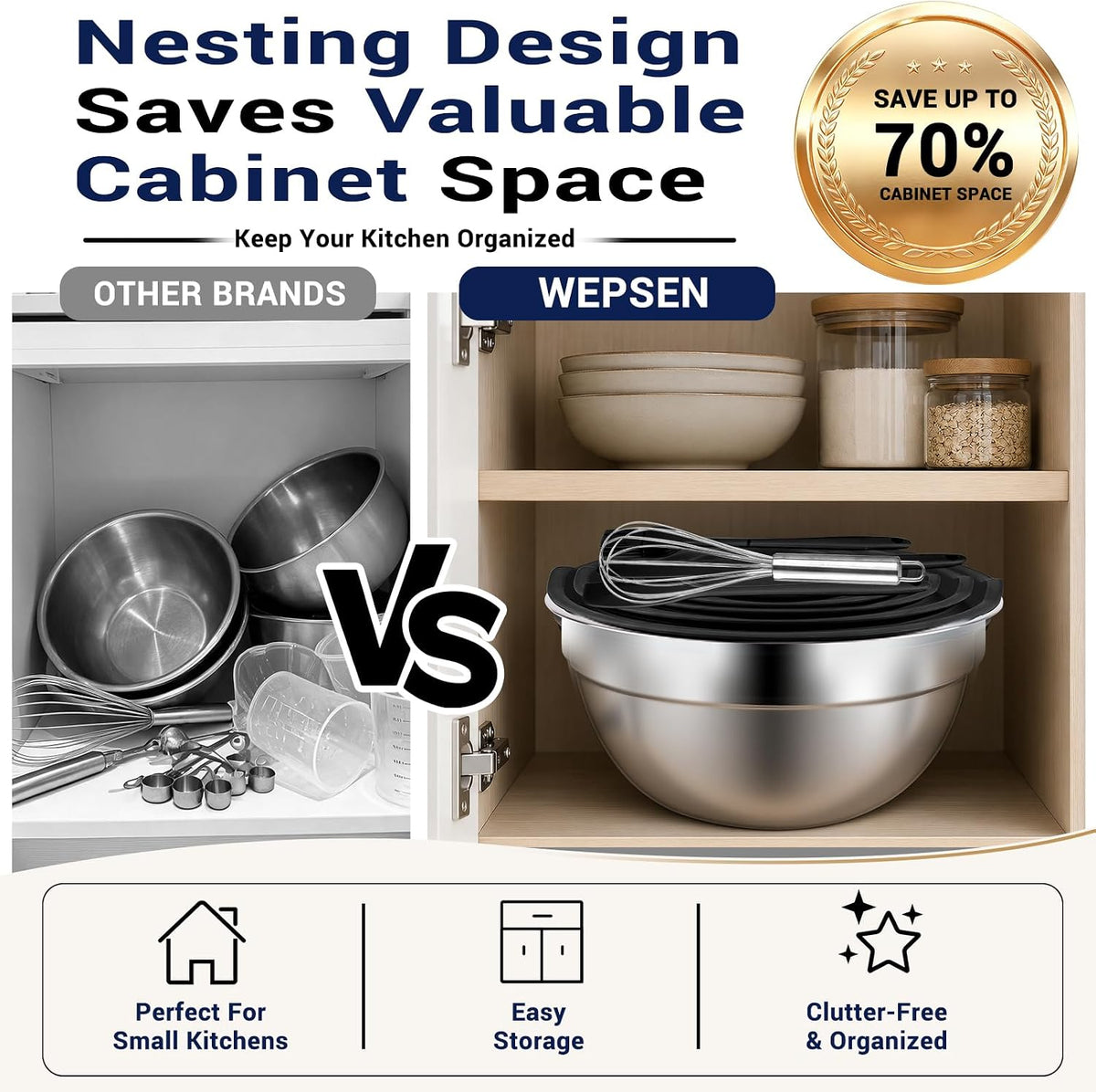 Mixing Bowls Set, 25PCS Stainless Steel Mixing Bowl with Lid Set, Large Nesting Bowls 7, 4.5, 3,2, 1.5QT, Measuring Cups and Spoons Baking Utensils Metal Bowl for Kitchen Prep