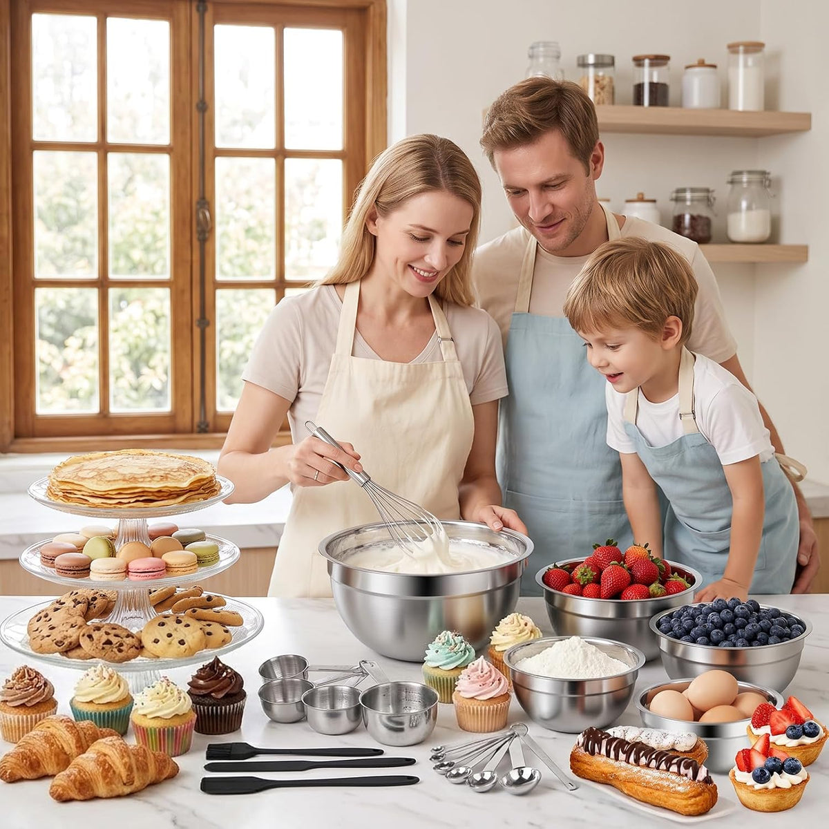 Mixing Bowls Set, 25PCS Stainless Steel Mixing Bowl with Lid Set, Large Nesting Bowls 7, 4.5, 3,2, 1.5QT, Measuring Cups and Spoons Baking Utensils Metal Bowl for Kitchen Prep