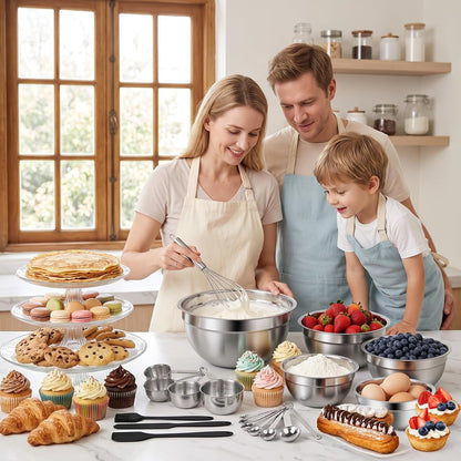 Mixing Bowls Set, 25PCS Stainless Steel Mixing Bowl with Lid Set, Large Nesting Bowls 7, 4.5, 3,2, 1.5QT, Measuring Cups and Spoons Baking Utensils Metal Bowl for Kitchen Prep