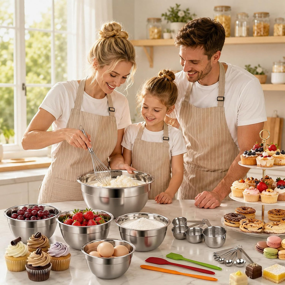 Mixing Bowls Set, 25PCS Stainless Steel Mixing Bowl with Lid Set, Large Nesting Bowls 7, 4.5, 3,2, 1.5QT, Measuring Cups and Spoons Baking Utensils Metal Bowl for Kitchen Prep