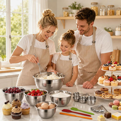 Mixing Bowls Set, 25PCS Stainless Steel Mixing Bowl with Lid Set, Large Nesting Bowls 7, 4.5, 3,2, 1.5QT, Measuring Cups and Spoons Baking Utensils Metal Bowl for Kitchen Prep