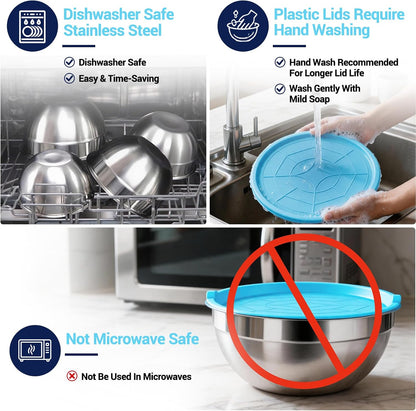 Mixing Bowls Set, 25PCS Stainless Steel Mixing Bowl with Lid Set, Large Nesting Bowls 7, 4.5, 3,2, 1.5QT, Measuring Cups and Spoons Baking Utensils Metal Bowl for Kitchen Prep