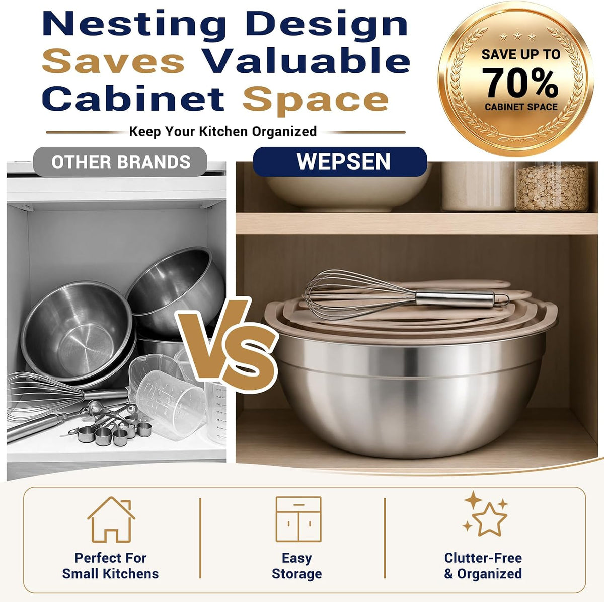 Mixing Bowls Set, 25PCS Stainless Steel Mixing Bowl with Lid Set, Large Nesting Bowls 7, 4.5, 3,2, 1.5QT, Measuring Cups and Spoons Baking Utensils Metal Bowl for Kitchen Prep