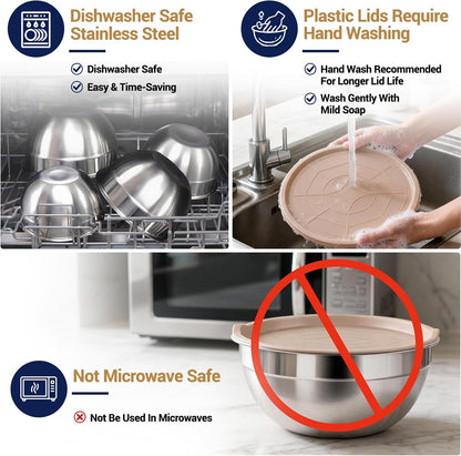 Mixing Bowls Set, 25PCS Stainless Steel Mixing Bowl with Lid Set, Large Nesting Bowls 7, 4.5, 3,2, 1.5QT, Measuring Cups and Spoons Baking Utensils Metal Bowl for Kitchen Prep