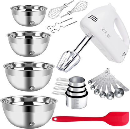 Mixing Bowls Set, 25PCS Stainless Steel Mixing Bowl with Lid Set, Large Nesting Bowls 7, 4.5, 3,2, 1.5QT, Measuring Cups and Spoons Baking Utensils Metal Bowl for Kitchen Prep