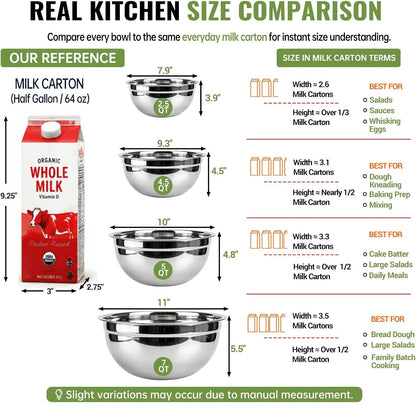 Mixing Bowls Set, 25PCS Stainless Steel Mixing Bowl with Lid Set, Large Nesting Bowls 7, 4.5, 3,2, 1.5QT, Measuring Cups and Spoons Baking Utensils Metal Bowl for Kitchen Prep