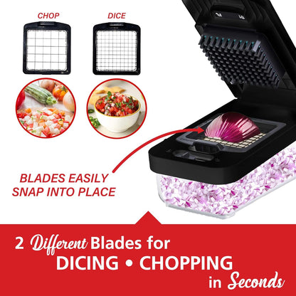 Brentwood Food Chopper and Vegetable Dicer with Storage Container and Stainless Steel Blades (Stainless Steel Black)