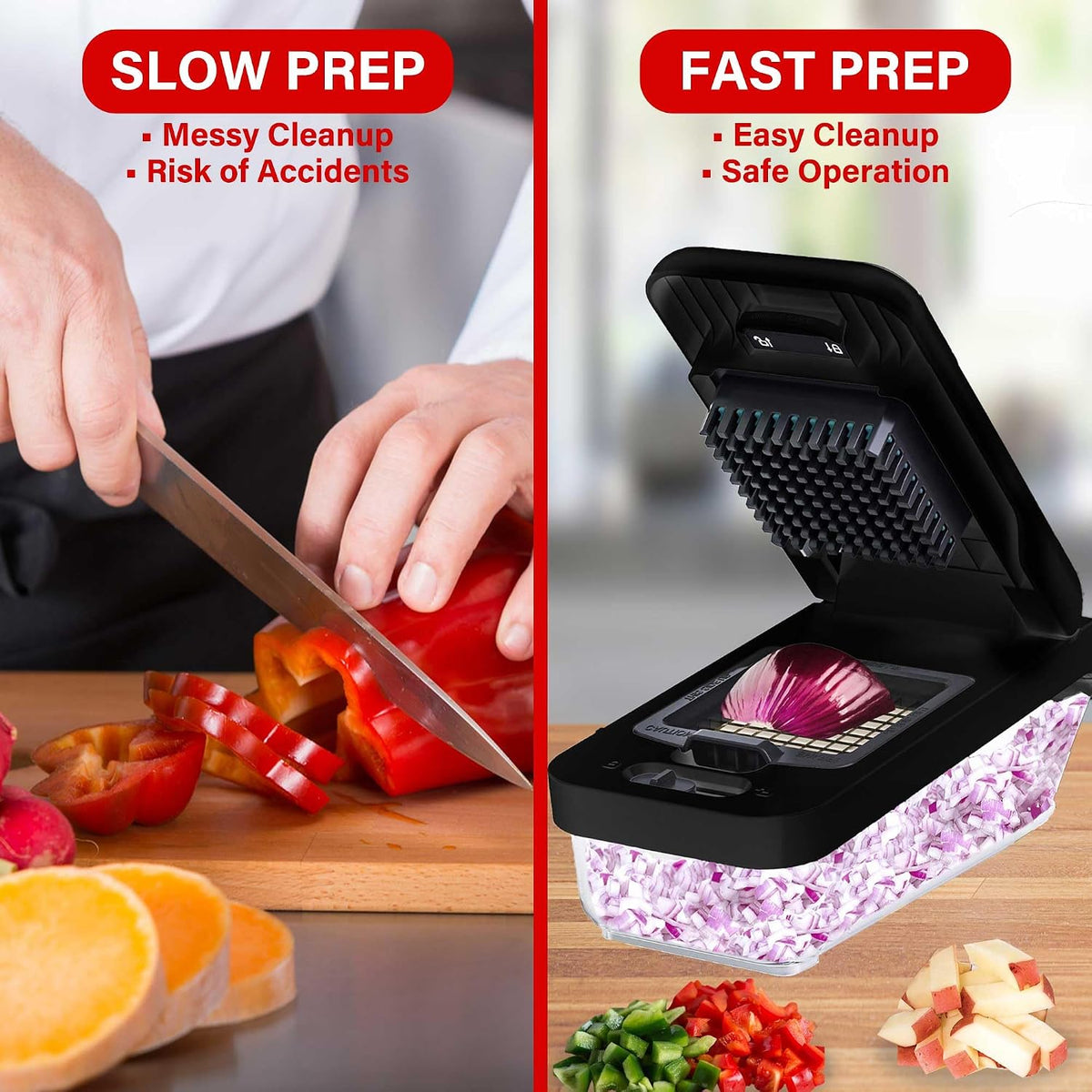 Brentwood Food Chopper and Vegetable Dicer with Storage Container and Stainless Steel Blades (Stainless Steel Black)