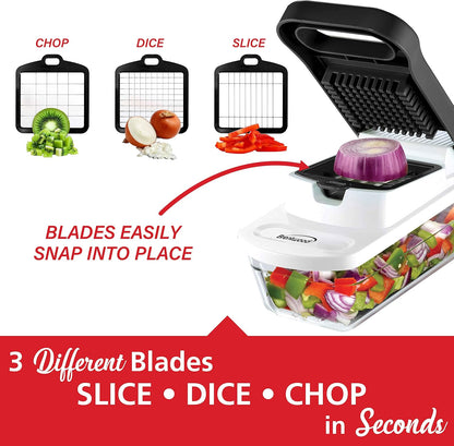Brentwood Food Chopper and Vegetable Dicer with Storage Container and Stainless Steel Blades (Stainless Steel Black)