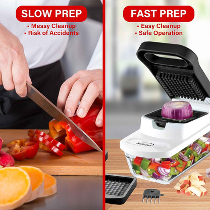 Brentwood Food Chopper and Vegetable Dicer with Storage Container and Stainless Steel Blades (Stainless Steel Black)