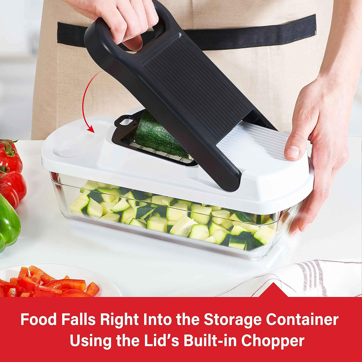 Brentwood Food Chopper and Vegetable Dicer with Storage Container and Stainless Steel Blades (Stainless Steel Black)