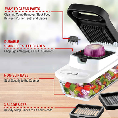 Brentwood Food Chopper and Vegetable Dicer with Storage Container and Stainless Steel Blades (Stainless Steel Black)