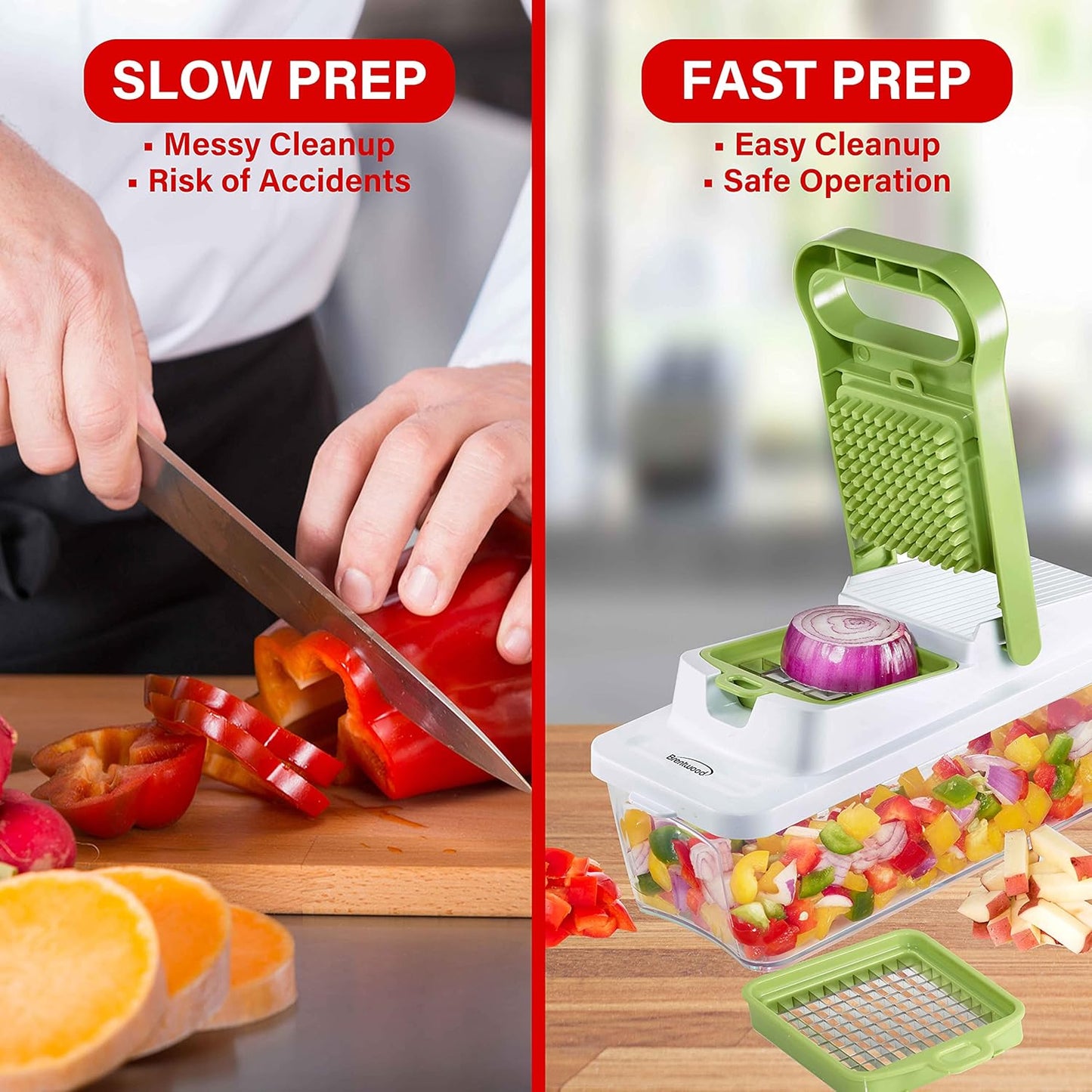 Brentwood Food Chopper and Vegetable Dicer with Storage Container and Stainless Steel Blades (Stainless Steel Black)