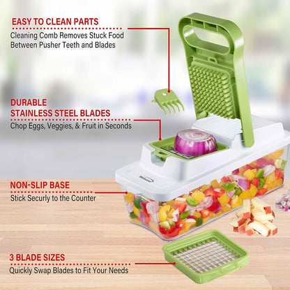 Brentwood Food Chopper and Vegetable Dicer with Storage Container and Stainless Steel Blades (Stainless Steel Black)