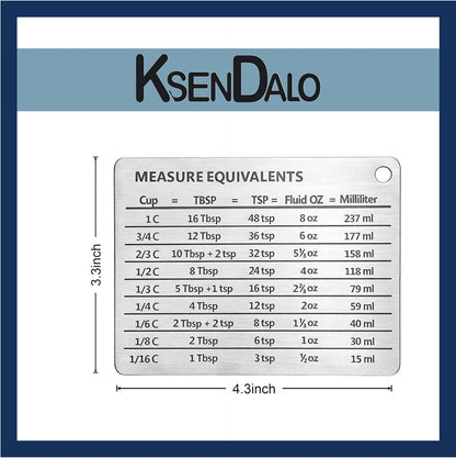 Measurement Conversion Chart with Strong Magnet Backing, Stainless Measurement Conversions For Cups, Tablespoons, Teaspoons, Fluid Oz and Milliliters,Silver