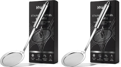 Stainless Steel Fat Skimmer Spoon - Fine Mesh Food Strainer for Grease, Gravy and Foam, Japanese Hot Pot Skimmer with Long Handle