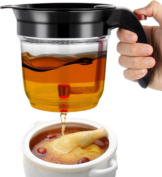 Fat Separator With Bottom Release, 4 Cup Gravy Separator For Cooking With Oil Strainer,Oil Separator For Cooking, Kitchen Gadgets Fat Separator