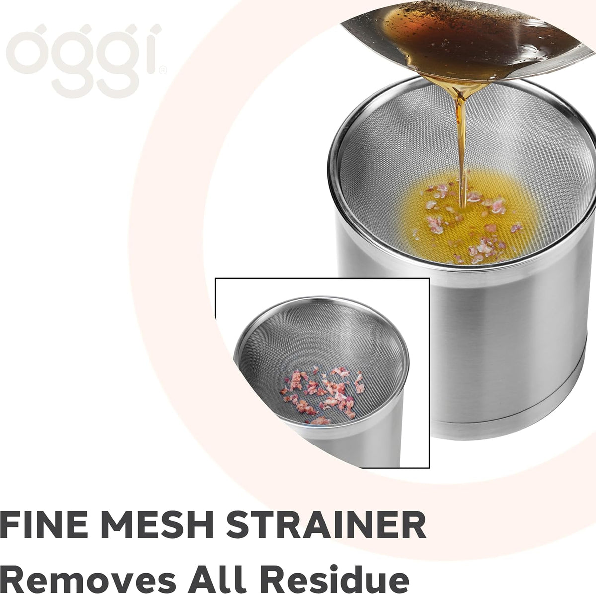 Stainless Steel Jumbo Grease Container with Removable Strainer and Snug Lid. Perfect container for fryer oil, bacon drippings, lard and ghee oil. Large capacity can - 1 Gall / 4 Qt / 3.75 Lt