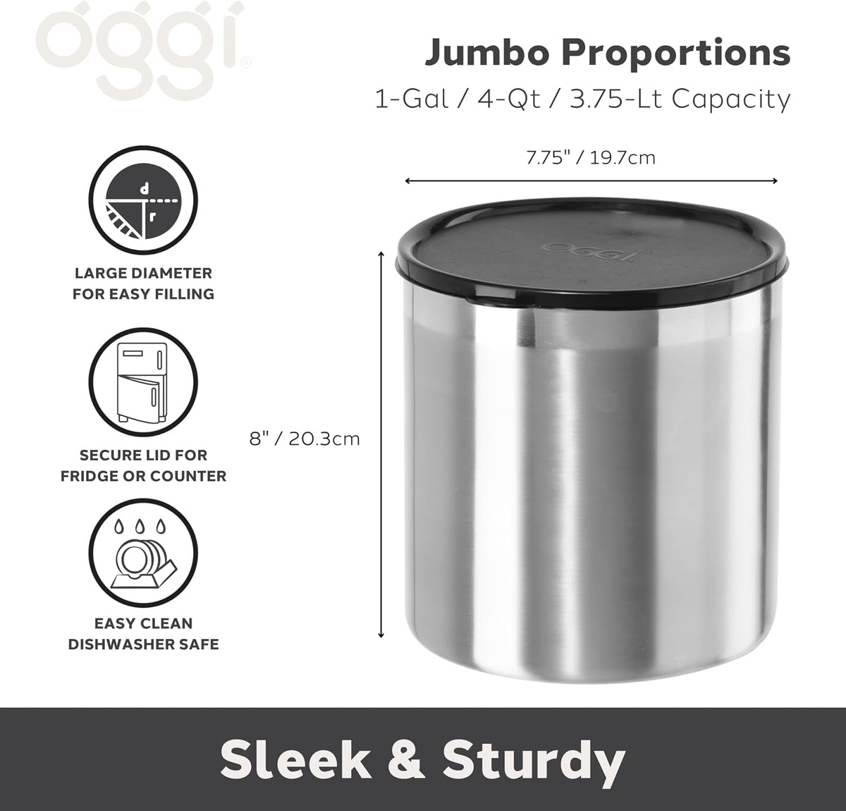Stainless Steel Jumbo Grease Container with Removable Strainer and Snug Lid. Perfect container for fryer oil, bacon drippings, lard and ghee oil. Large capacity can - 1 Gall / 4 Qt / 3.75 Lt
