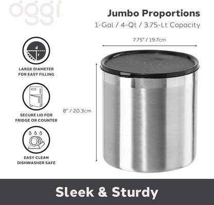 Stainless Steel Jumbo Grease Container with Removable Strainer and Snug Lid. Perfect container for fryer oil, bacon drippings, lard and ghee oil. Large capacity can - 1 Gall / 4 Qt / 3.75 Lt