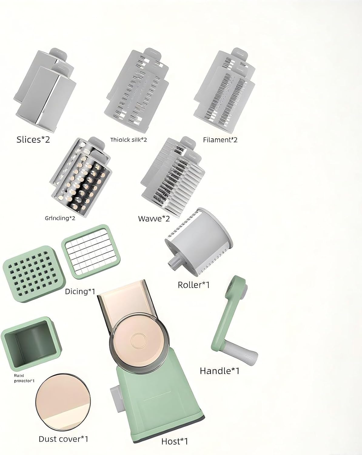 Rotary Cheese Grater and Shredder | Vegetable Chopper and Slicer | 8 Blades Manual Food Cutter | Multi-Function Grater | White