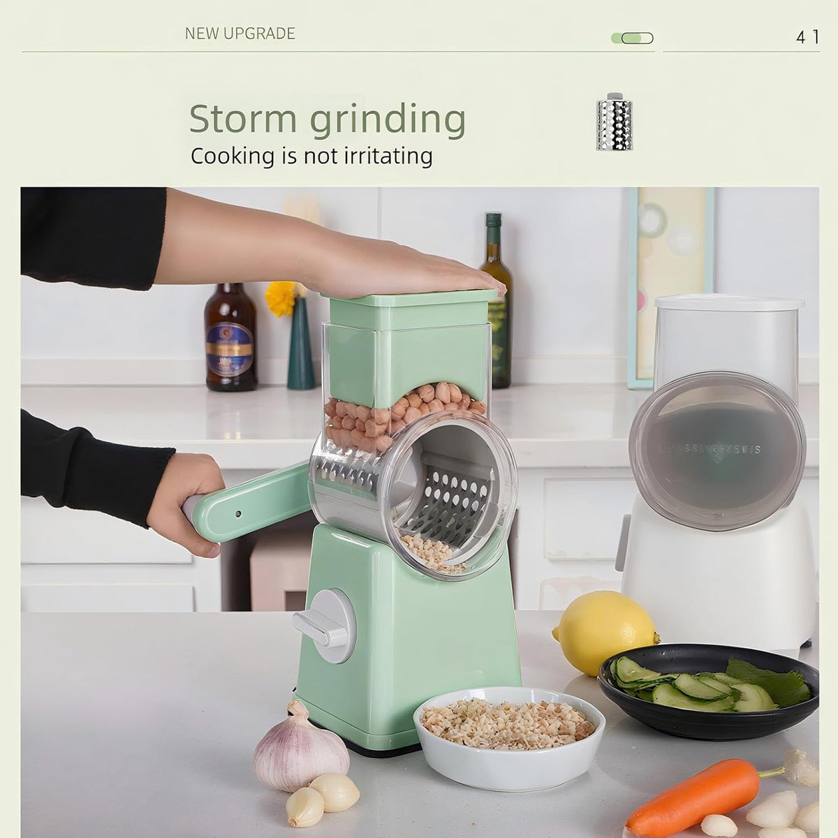 Rotary Cheese Grater and Shredder | Vegetable Chopper and Slicer | 8 Blades Manual Food Cutter | Multi-Function Grater | White