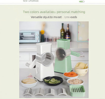 Rotary Cheese Grater and Shredder | Vegetable Chopper and Slicer | 8 Blades Manual Food Cutter | Multi-Function Grater | White