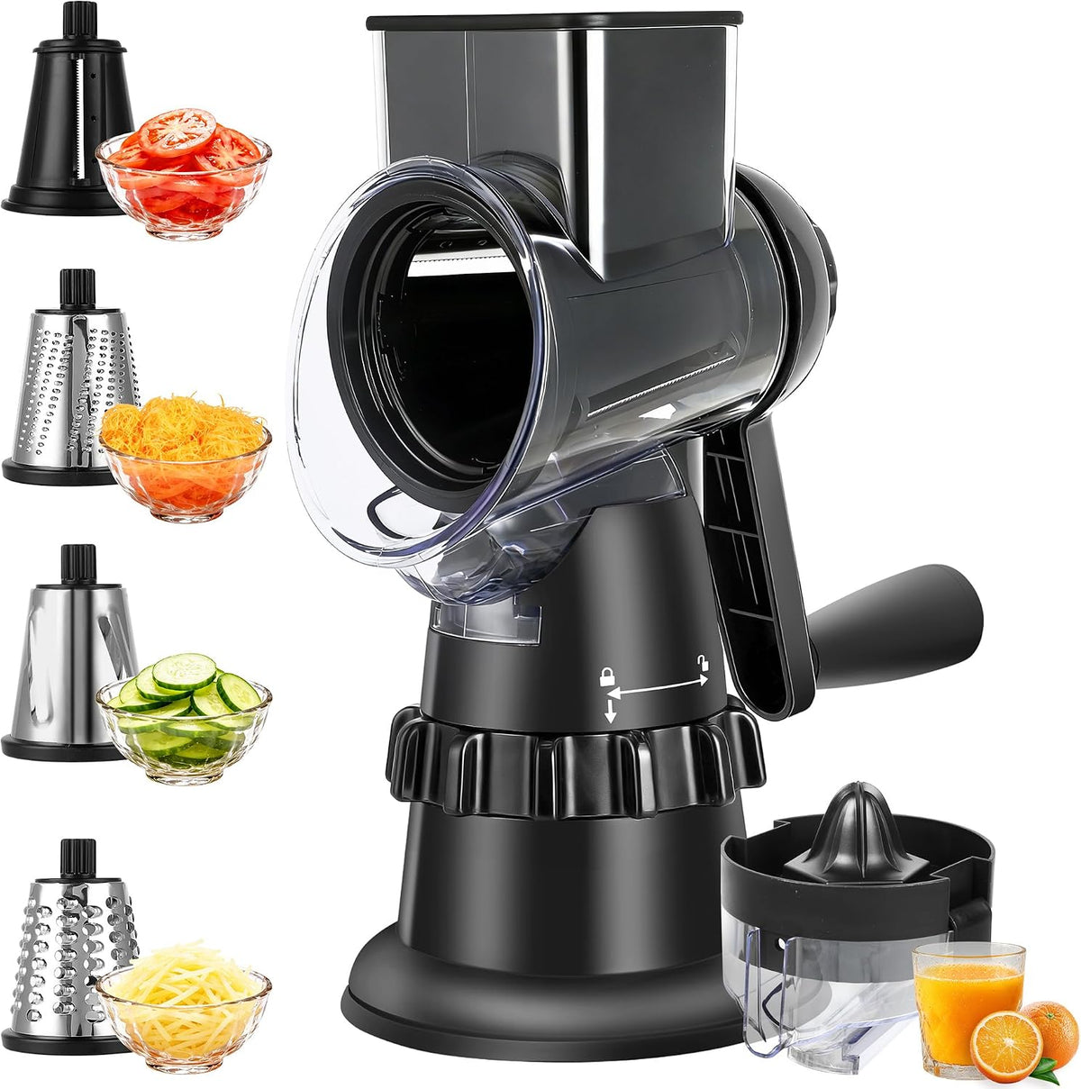 Rotary Cheese Grater Hand Crank, Vegetable Slicer with 3 Blades, Stable Suction, Labor-Saving Handle, Cheese Shredder for Potato Vegetables Nuts Chocolate, Black