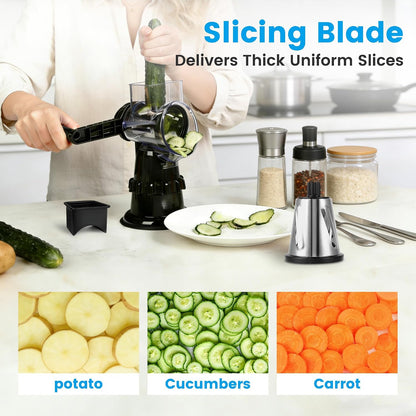 Rotary Cheese Grater Hand Crank, Vegetable Slicer with 3 Blades, Stable Suction, Labor-Saving Handle, Cheese Shredder for Potato Vegetables Nuts Chocolate, Black