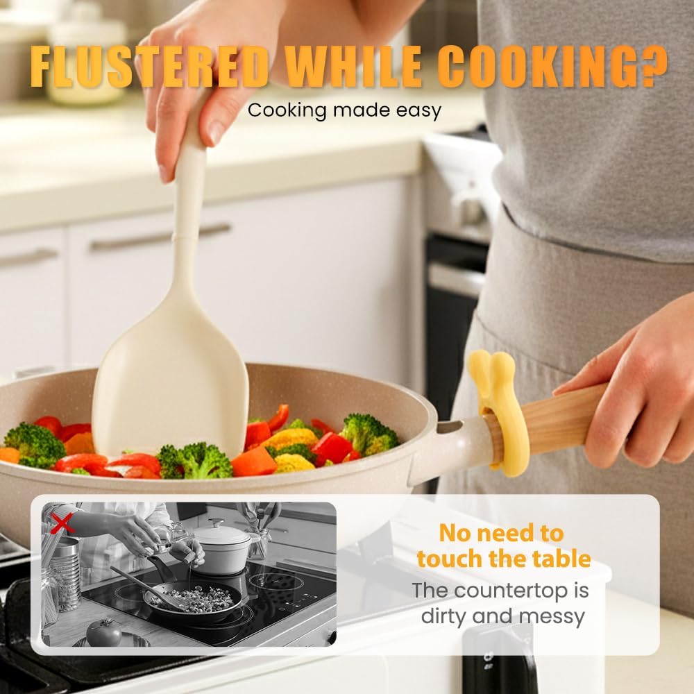 Multifunction Silicone Pot Handle Spatula Rack, 2026 Non-Slip Spoon Holder Stove Organizer Kitchen Gadgets, Steam Releaser,Utensil Anti Scalding Pot Clip for Cooking Accessories (1, Green)