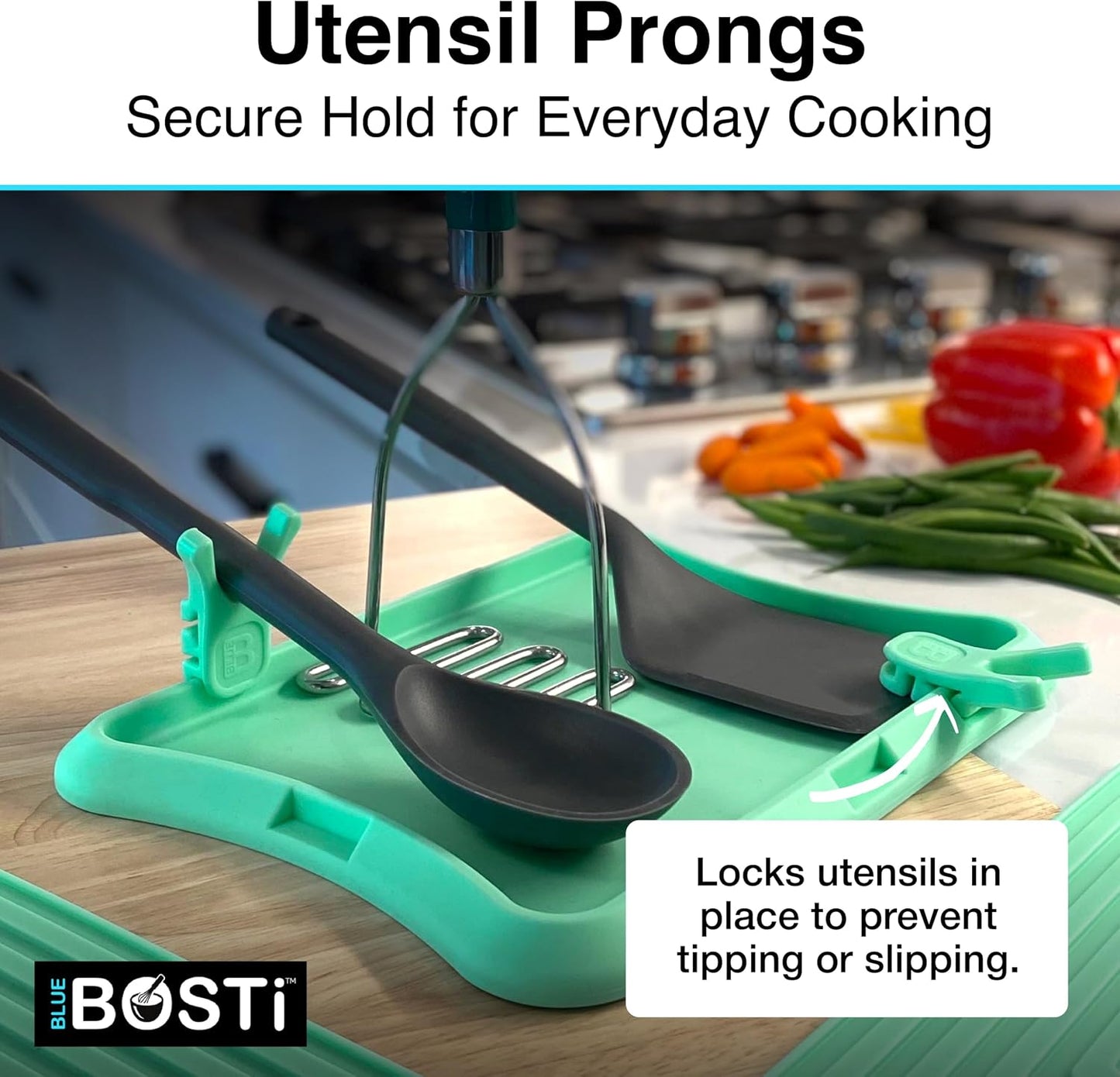 Nottaslip Utensil Prong Pot Spoon Holder - Premium Silicone Spoon Rest - Heat-Resistant to 550°F, BPA-Free, Dishwasher Safe Utensil Pot Clip, Fits Most Pots & Pans - Non-Slip Silicone - 2PK, Black