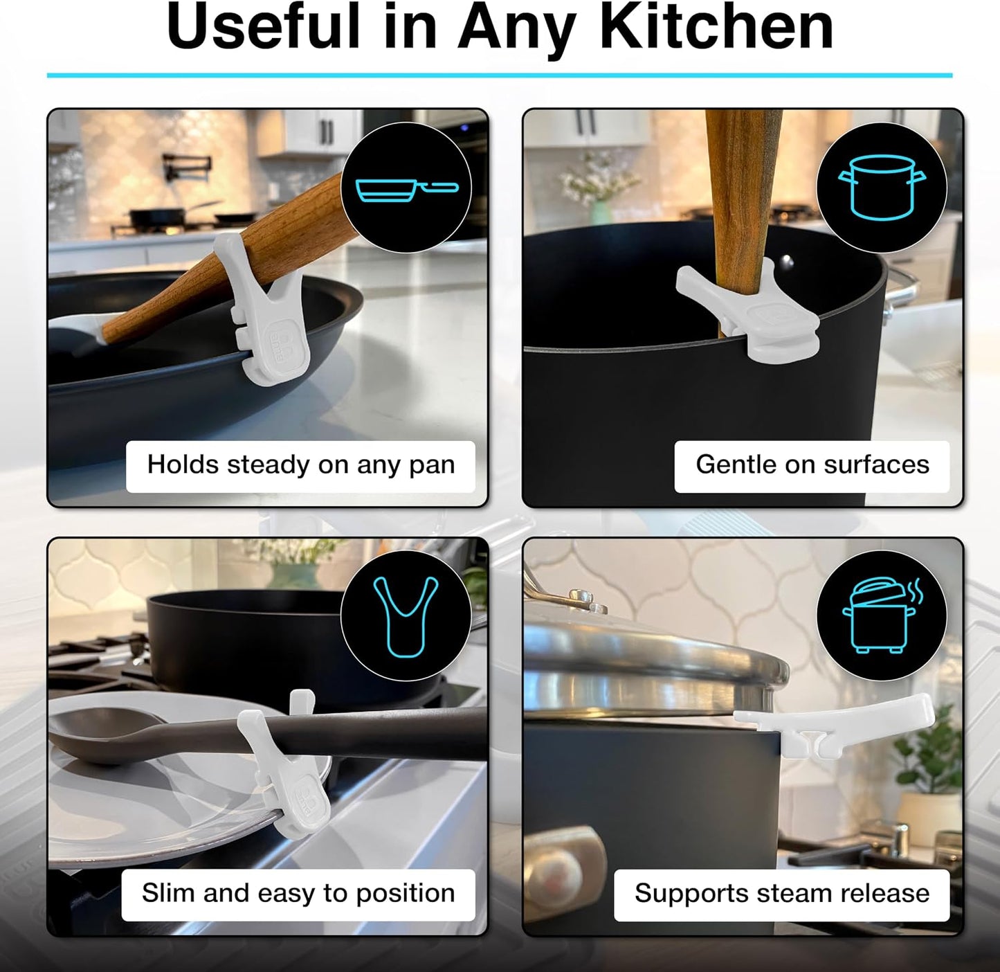 Nottaslip Utensil Prong Pot Spoon Holder - Premium Silicone Spoon Rest - Heat-Resistant to 550°F, BPA-Free, Dishwasher Safe Utensil Pot Clip, Fits Most Pots & Pans - Non-Slip Silicone - 2PK, Black