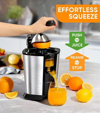 Electric Orange Juicer, Citrus Juicer Squeezer with 2 Cones and Soft Grip Handle for Effortless Juicing, Stainless Steel Quiet Orange Juice Extractor Machines for Lime Grapefruit Lemon